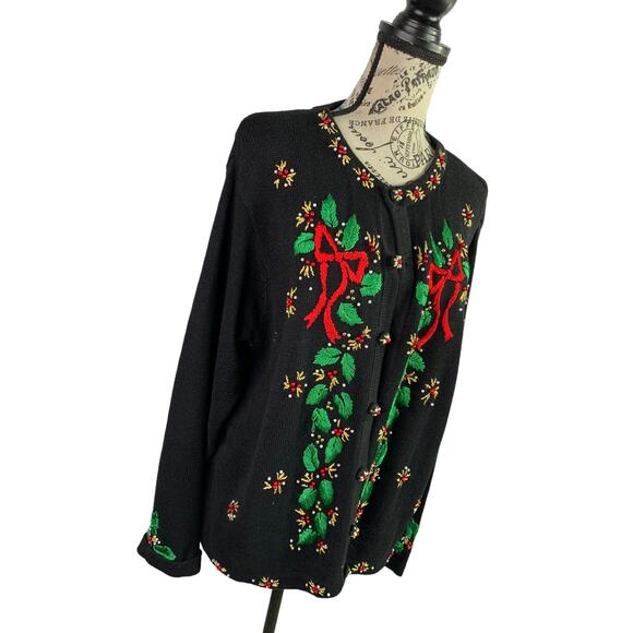 B.P. Design Christmas Sweater Beaded Embroidered Button-Down Long Sleeve Women L - Picture 2 of 9